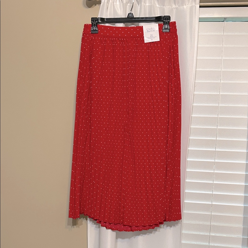 Croft & Barrow Red Midi Skirt with White Dots